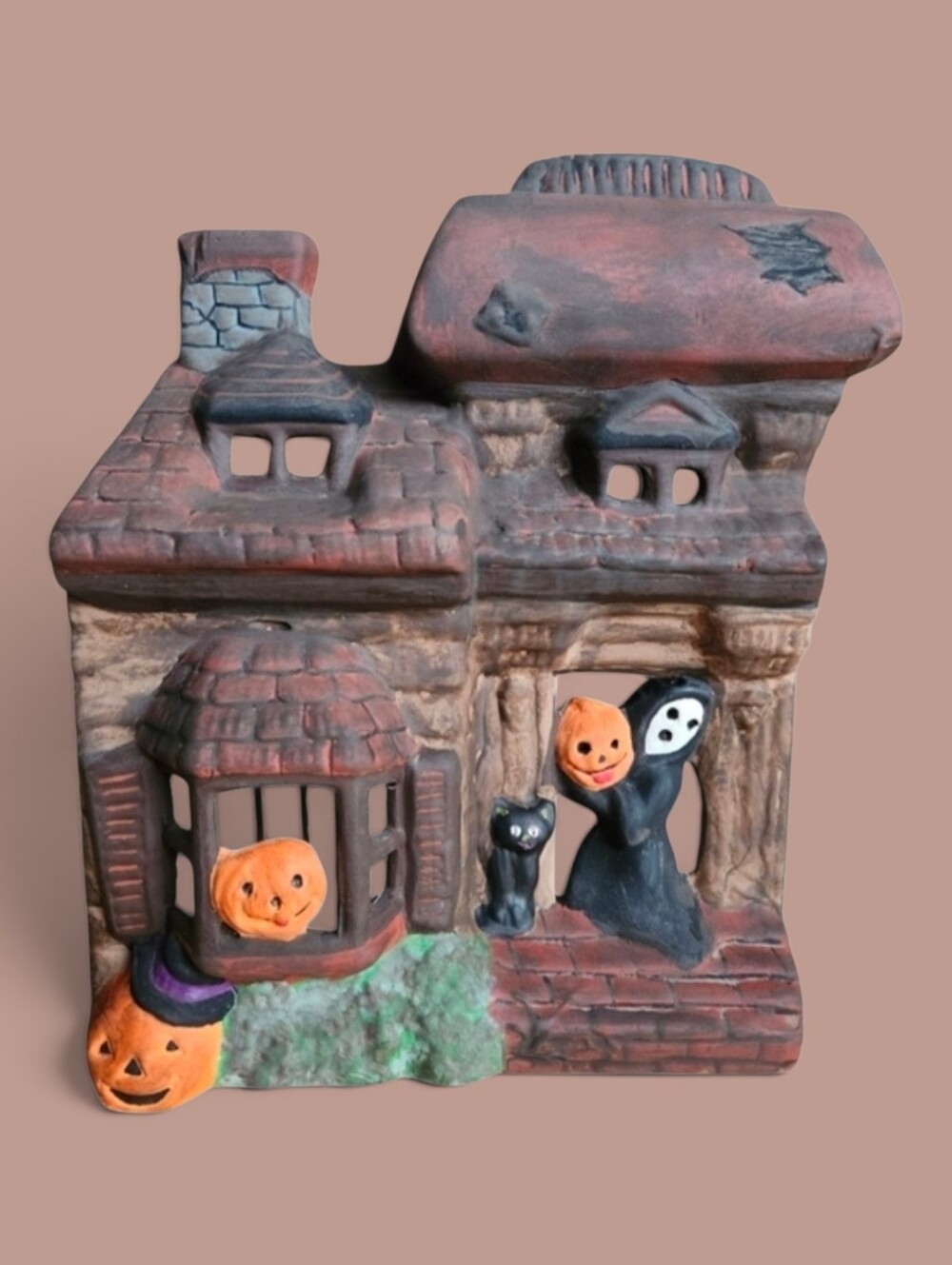 Vintage 1978 Lefauve Handpainted Ceramic Haunted House Halloween Ghost Pumpkin - Picture 16 of 16